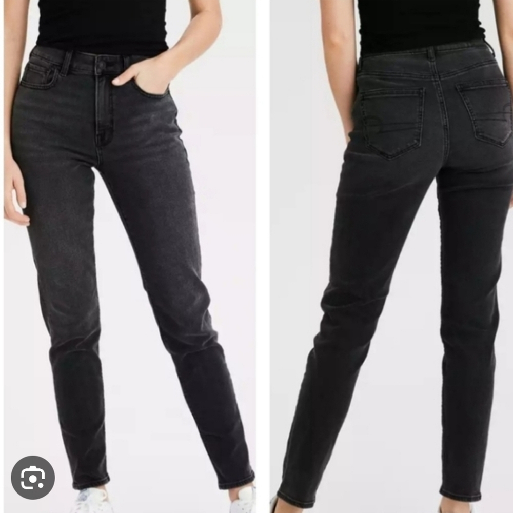 NWT American Eagle Mom Jeans Stretch Washed Black Size 12/31W